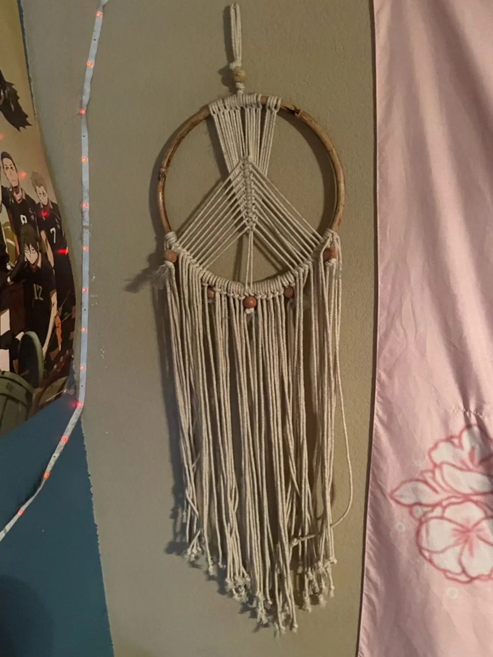 Boho Macrame Wall Hanging with Wooden Hoop - Cream